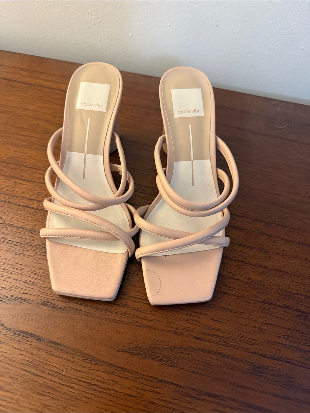 Dolce Vita nude Strappy Square-Toe Heeled Sandals